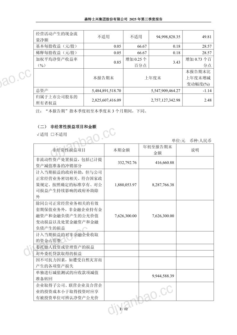 森特股份：2025年第三季度报告 第2页