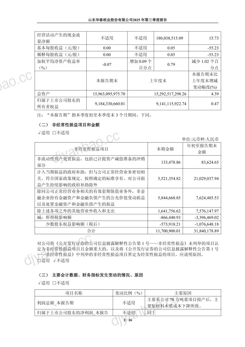 华泰股份：2025年第三季度报告 第2页