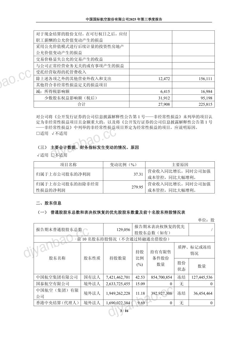 中国国航：2025年第三季度报告 第3页