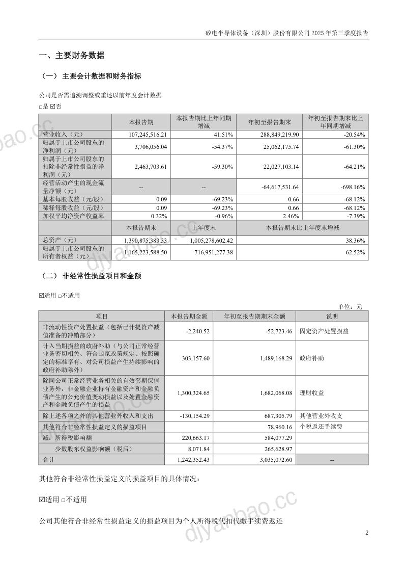 矽电股份:2025年第三季度报告 第2页