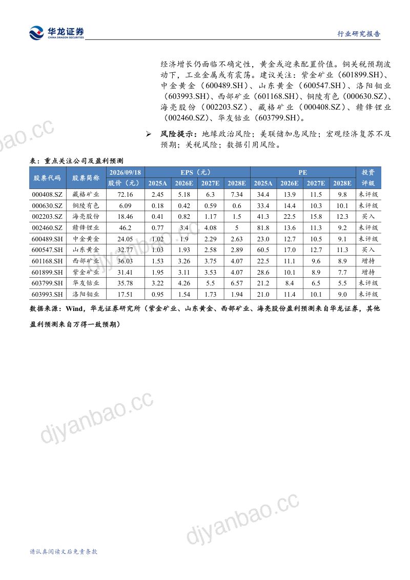 【华龙证券】有色金属行业2026年半年报综述：地缘风险扰动货币政策预期主要金属价格波动加大-260922 第2页