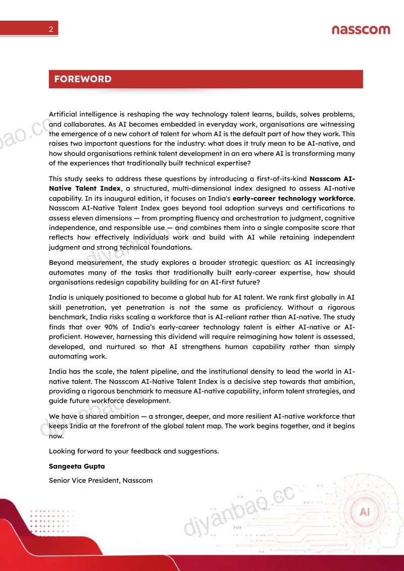 Nasscom：2026印度 AI 原生人才现状报告：初入职场技术劳动力就绪度解析（英文版） 第3页