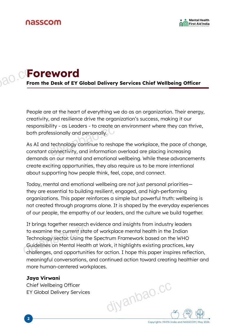 Nasscom:2026印度科技行业员工情绪与心理健康白皮书:现行实践(英文版) 第2页