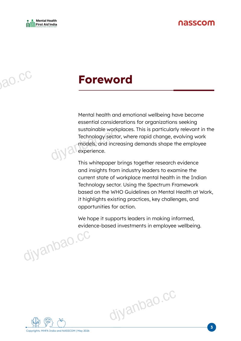 Nasscom:2026印度科技行业员工情绪与心理健康白皮书:现行实践(英文版) 第3页