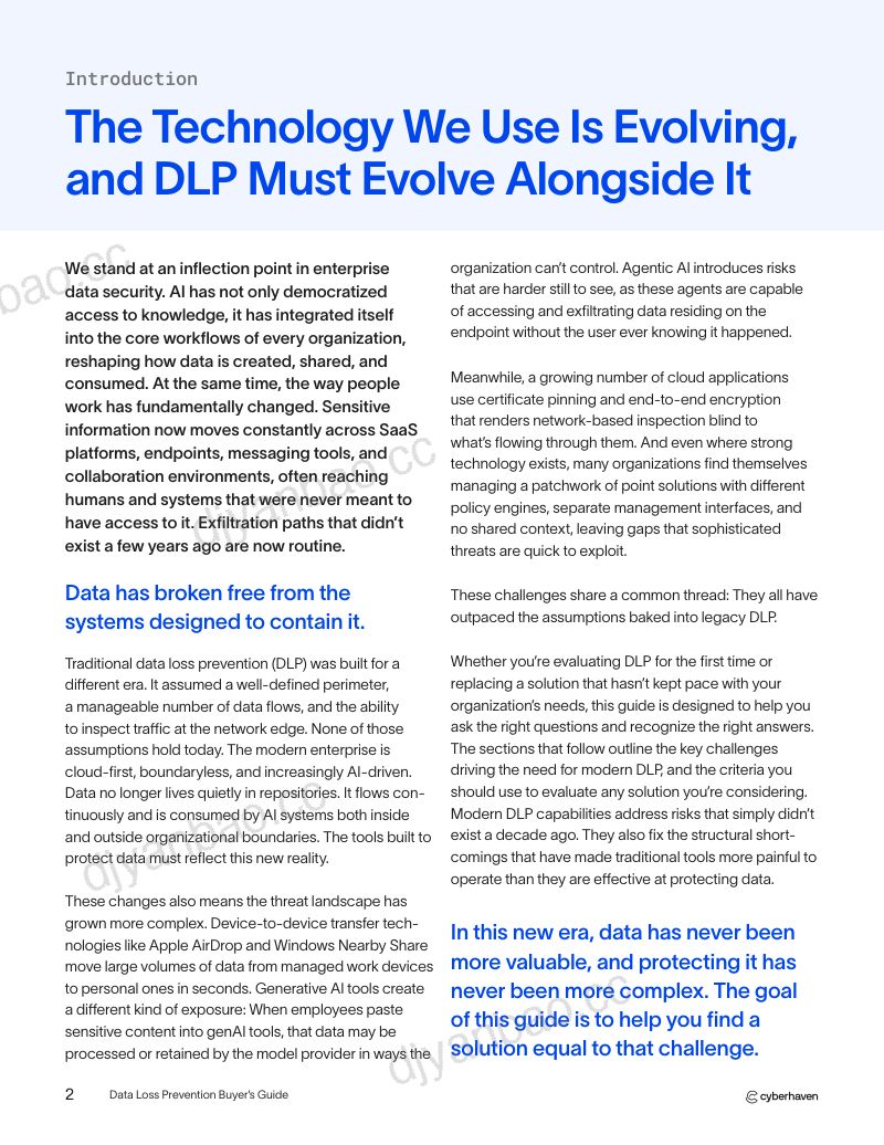 Cyberhaven :2026数据防泄漏系统(DLP)采购指南:八大评估标准(英文版) 第2页