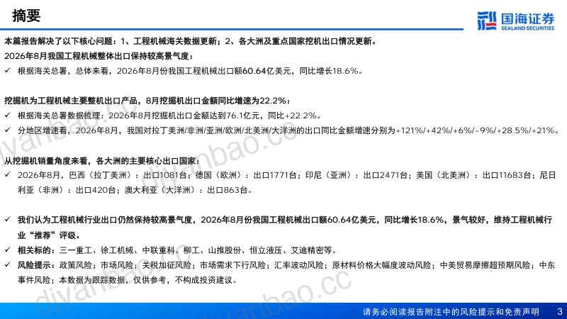 【国海证券】机械行业专题报告:工程机械2026年8月海关数据更新-260924 第3页