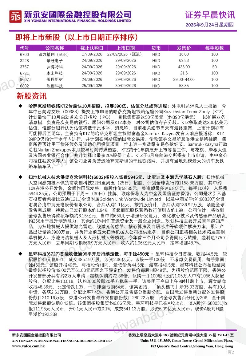 【新永安国际】证券早晨快讯-260924 第2页