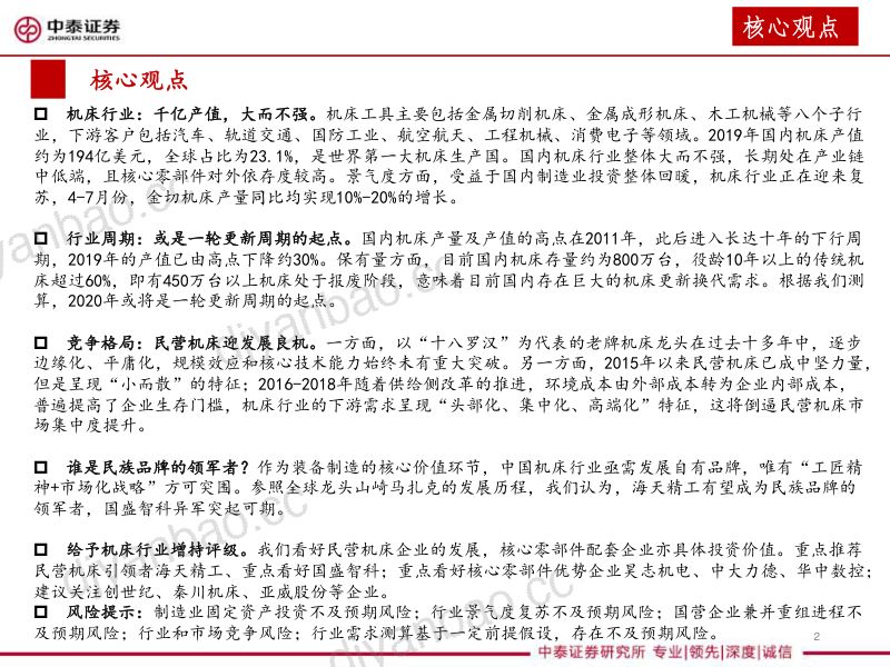 机床行业深度报告:景气度提升 格局优化民营机床迎发展良机 第2页