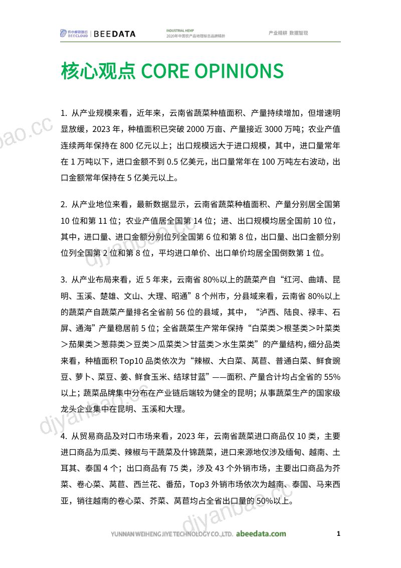 农小蜂-2024年云南省蔬菜产业数据分析报告 第3页
