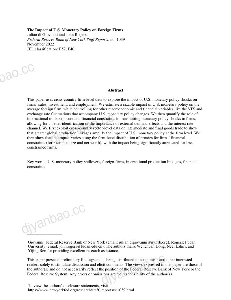 纽约联储:美国货币政策对外国公司的影响(2022)(英文版) 第2页