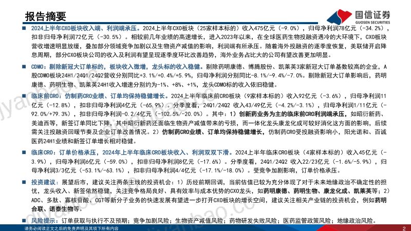 CXO行业2024年中报总结:一体化龙头增长稳健,关注海外需求持续恢复 第2页