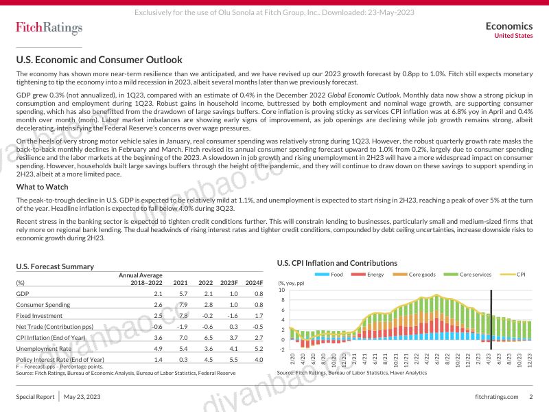 惠誉评级2023年第二季度美国消费者健康监测报告英文版 第3页