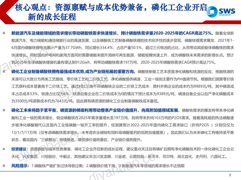 磷酸铁行业深度报告资源禀赋与成本优势兼备磷化工企业开启新的成长征程- 第2页