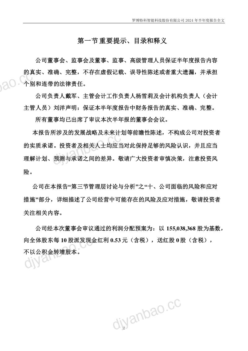 罗博特科:2024年半年度报告 第2页