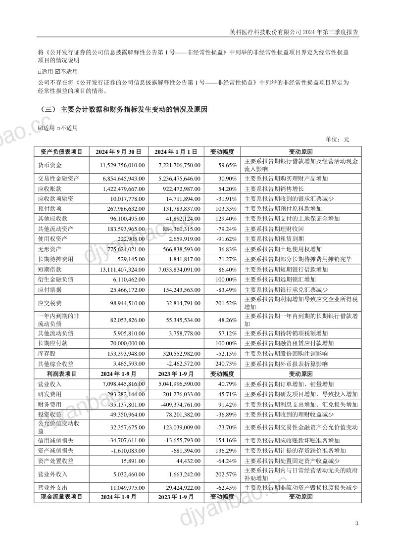 英科医疗:2024年三季度报告 第3页