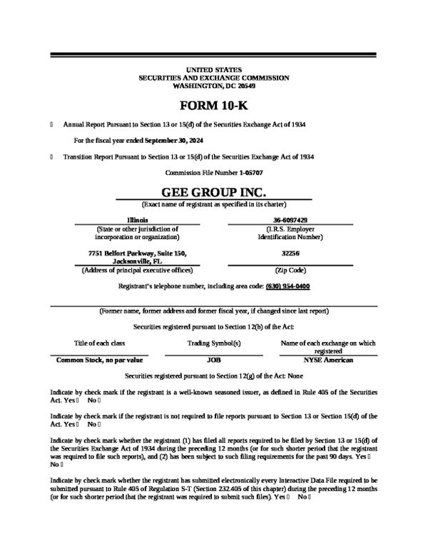 GEE Group Inc 2023年度报告