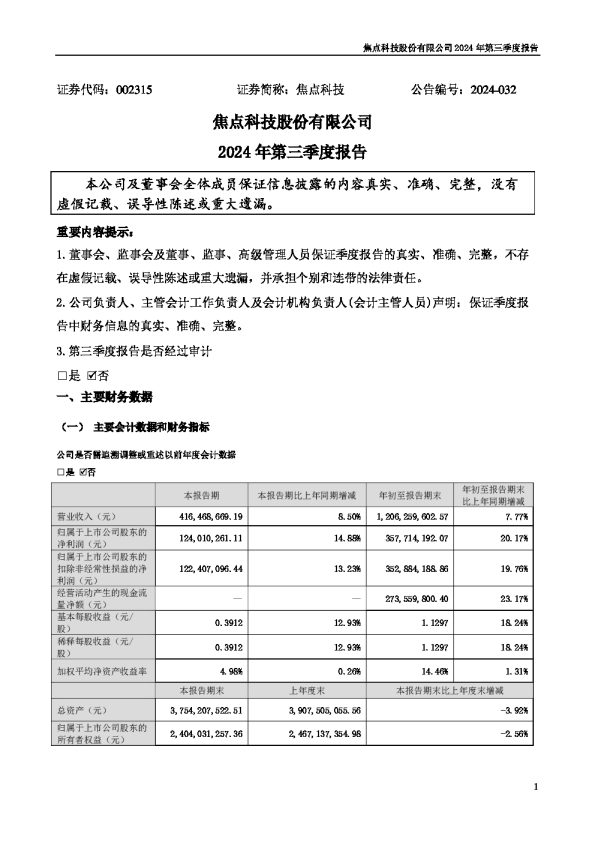 焦点科技:2024年三季度报告