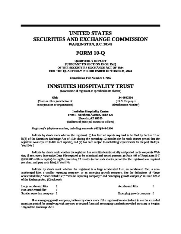 InnSuites Hospitality Trust 2024 年年度报告