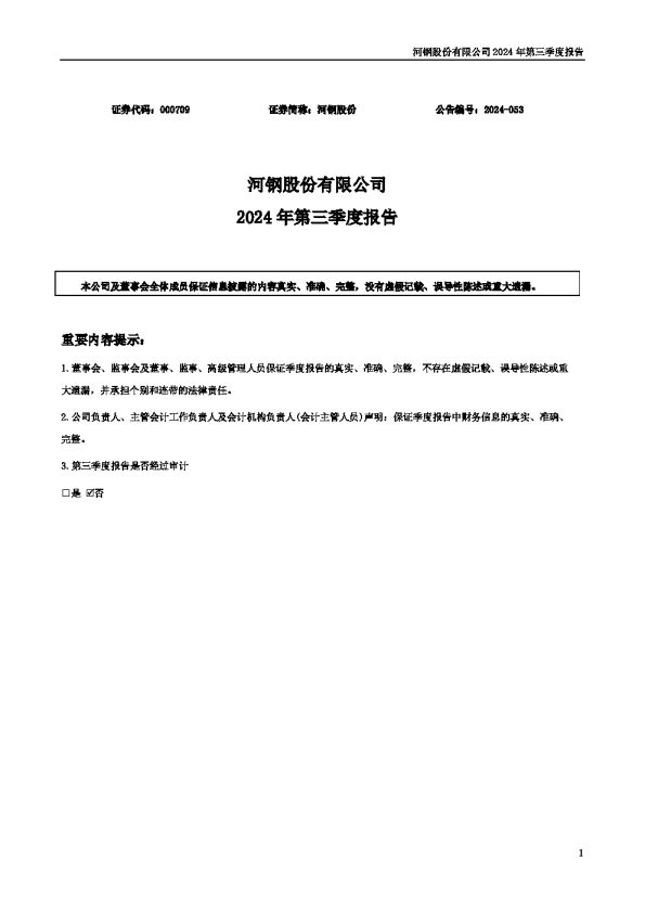 河钢股份:2024年三季度报告
