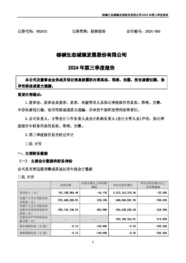 棕榈股份:2024年三季度报告