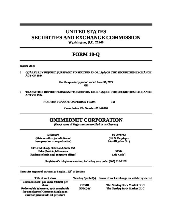 OneMedNet Corp 2024 年度年度报告