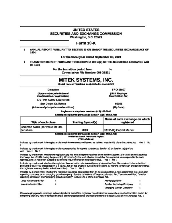 Mitek Systems Inc 2023年度报告