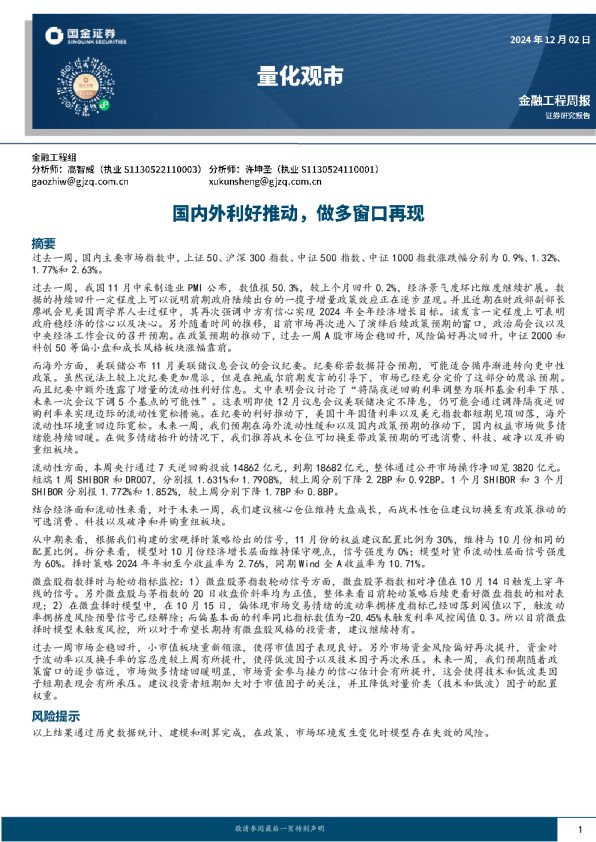 量化观市:国内外利好推动,做多窗口再现