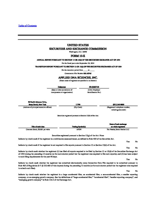 Applied DNA Sciences Inc 2023年度报告