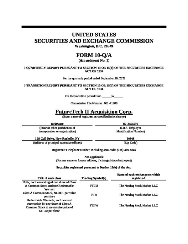 FutureTech II Acquisition Corp - A 2024 年年度报告