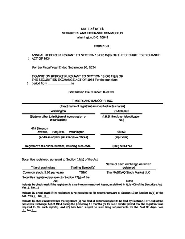 Timberland Bancorp Inc 2023年度报告