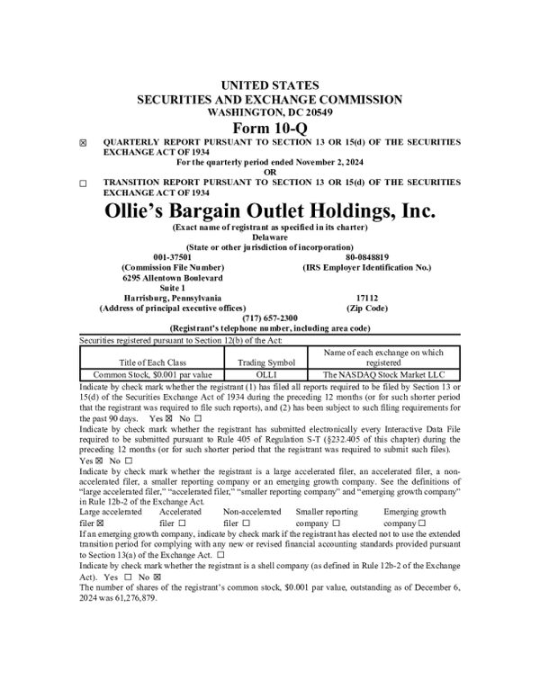 Ollie 's Bargain Outlet Holdings Inc 2024 年年度报告