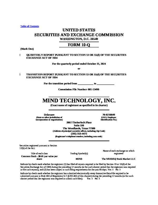MIND Technology Inc 2024 年年度报告