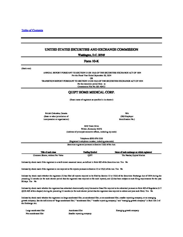 Quipt Home Medical Corp 2023年度报告