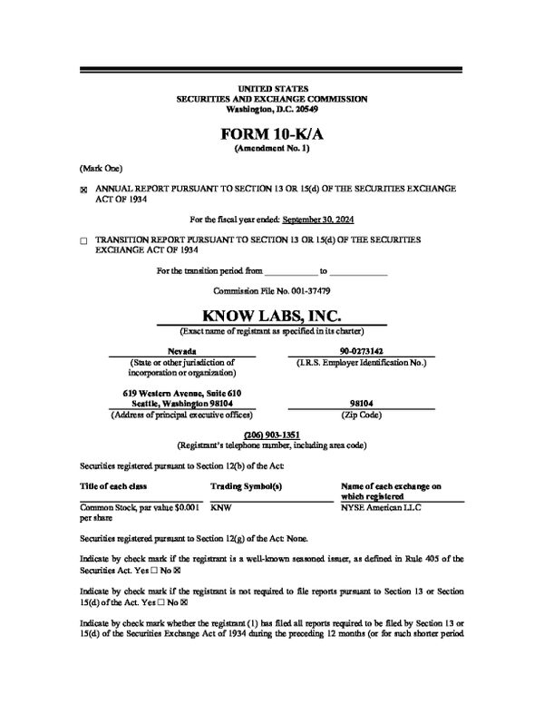 Know Labs Inc 2023 年度报告