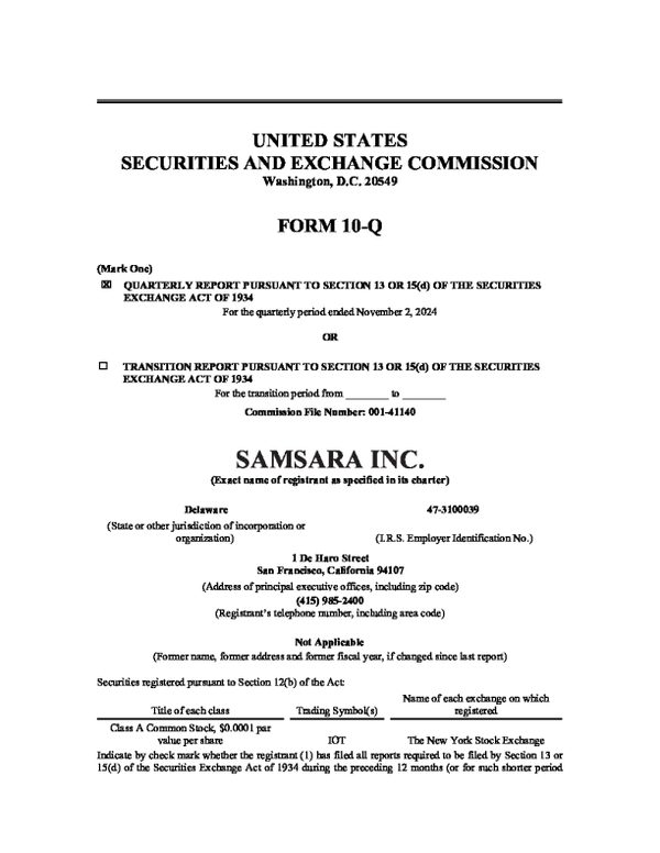 Samsara Inc - A 2024 年年度报告