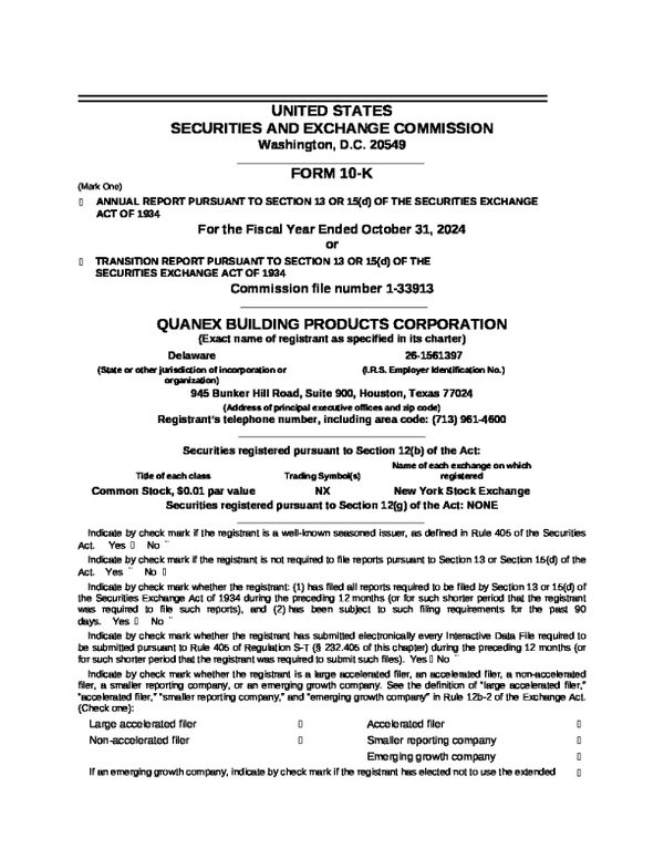 Quanex Building Products Corp 2023 年度报告