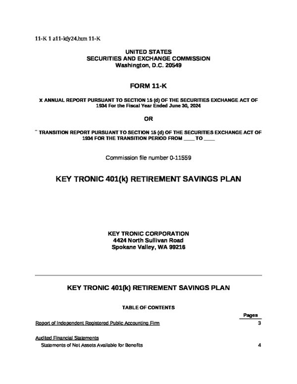 Key Tronic Corp 2023 年度报告