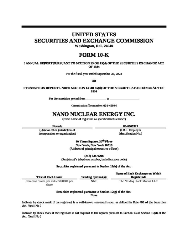 Nano Nuclear Energy Inc 2023年度报告