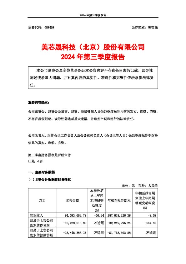 美芯晟:2024年第三季度报告