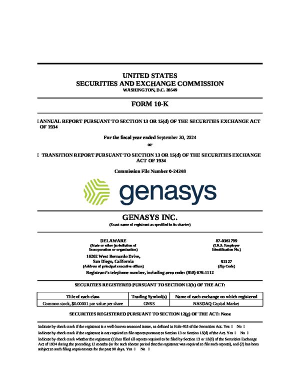 Genasys Inc 2023年度报告