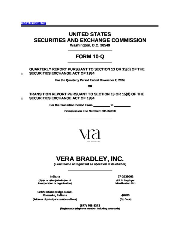 Vera Bradley Inc 2024 年年度报告