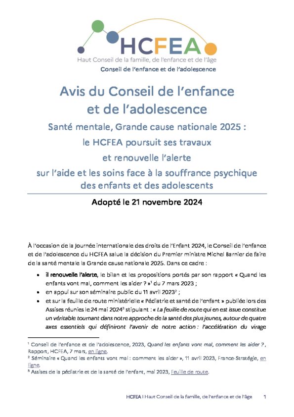 HCFEA | Sant é mentale , Grande Cause nationale 2025: renouveler l 'alerte