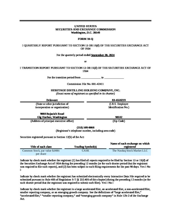 Heritage Distilling Holding Co Inc 2024 年年度报告