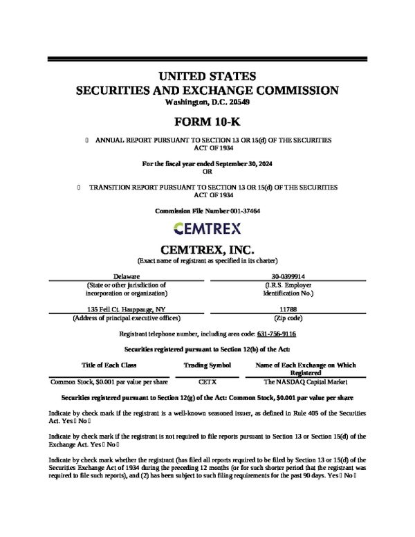 Cemtrex Inc 2023年度报告