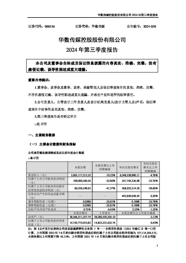 华数传媒:2024年三季度报告