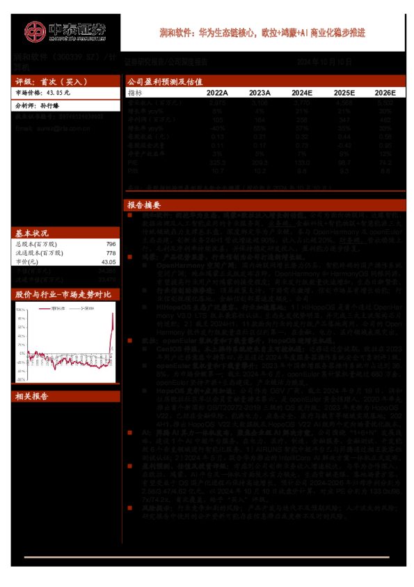 润和软件:华为生态链核心,欧拉+鸿蒙+AI商业化稳步推进