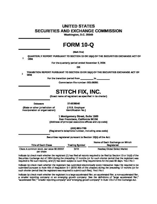 Stitch Fix Inc - A 2024 年年度报告