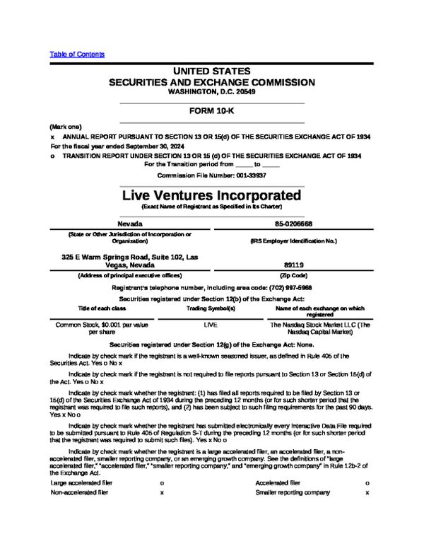 Live Ventures Inc 2023年度报告