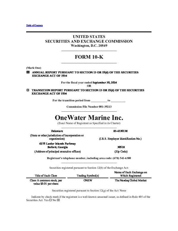 OneWater Marine Inc-A 2023年度报告