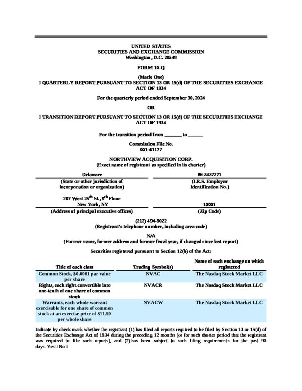 NorthView Acquisition Corp 2024 年年度报告